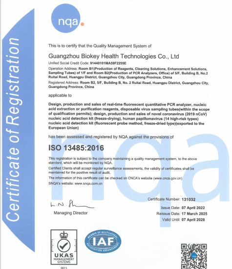 CHINA Guangzhou BioKey Healthy Technology Co.Ltd certificaciones